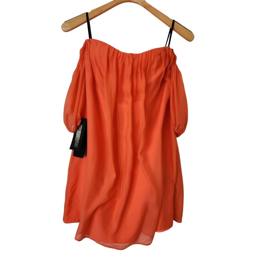 New Bebe Off Shoulder Silk Chiffon Dress Coral Orange Summer Party Taylor Swift